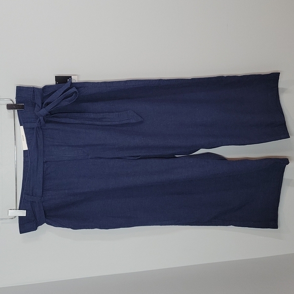 Liz Claiborne Blue Linen Wide Leg Crop Capris Pants size Large - Picture 2 of 10